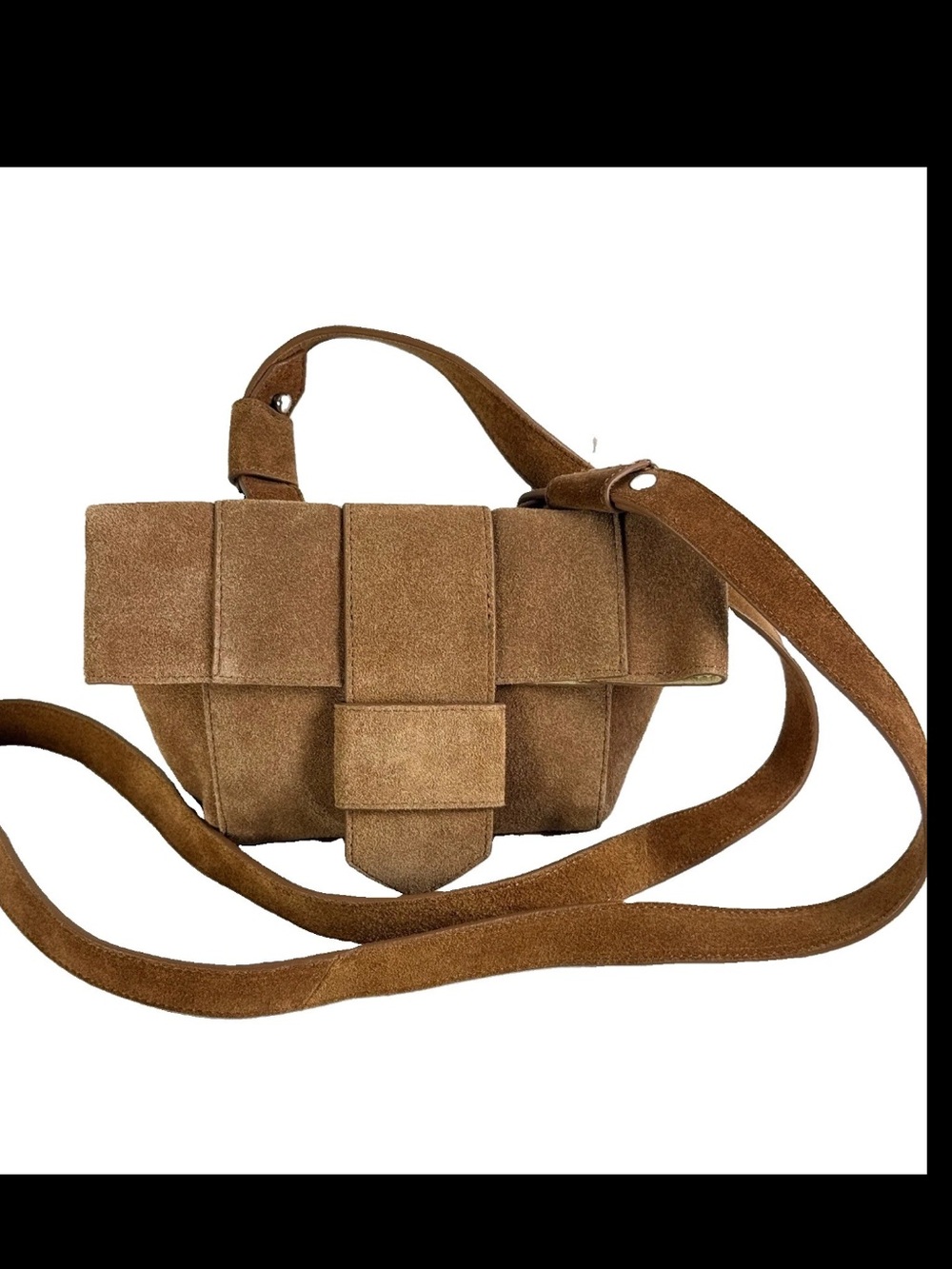 BANANA REPUBLIC Suede Leather Mini Tab Crossbody Bag Tan Brown Retail $150